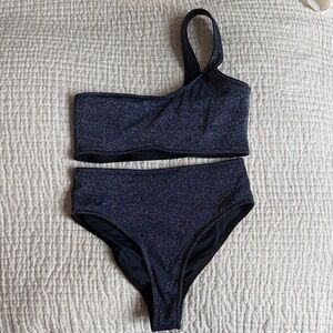 TRIANGL --Sparkle One-Shoulder Bikini Set - Dark Iridescent